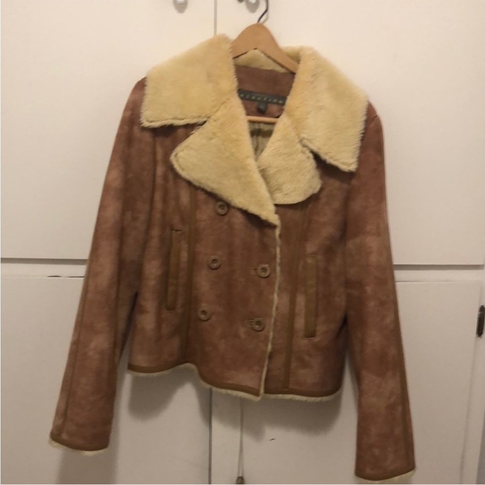 Kenneth Cole women’s fur lined suede jacket